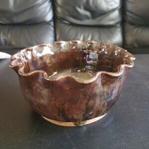 Ray ANSPACH pottery artist signed ruffle bowl